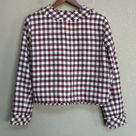 NWT Ann Taylor Burgundy/Ivory Houndstooth Tweed Jacket Blazer Women’s Size 12 - Picture 2 of 9